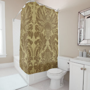 Cortina Para Box Damasco de Brocado Floral em Dourado Mostarda Vint