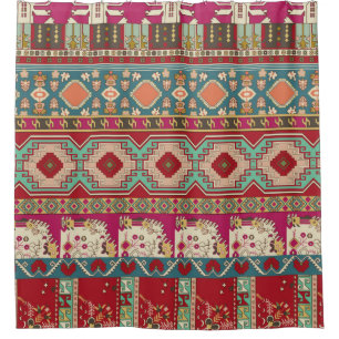 Cortina Para Box Damasco, floral e geométrico com patchwo colorido