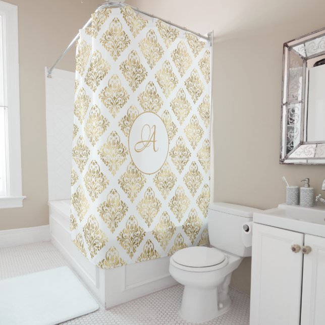Cortina Para Box Damasco Monograma Dourado  (In Situ)