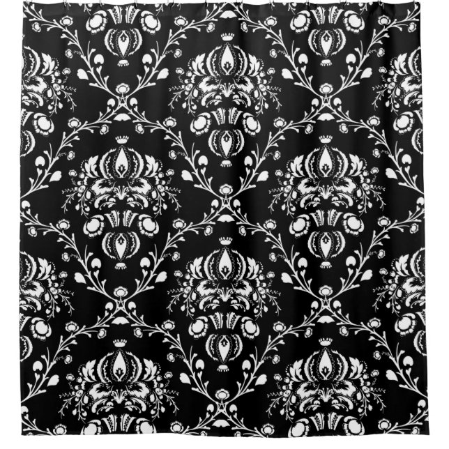 Cortina Para Box Damasco preto e branco (Frente)