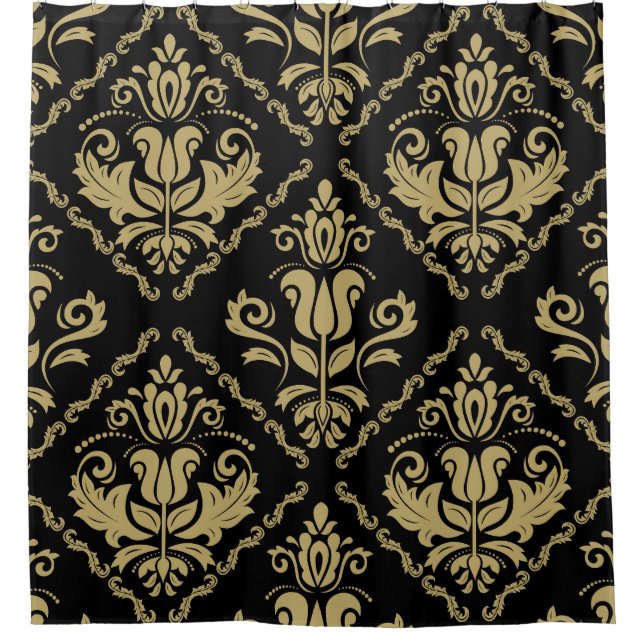 Cortina Para Box Damask Black Dourado: Ornament Clássico. (Frente)