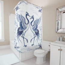 Dança de Grou Estilo Imari Japonês Azul e Branco