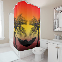 Cortina Para Box Decoração de banho de pôr do sol em Tropical Hammo