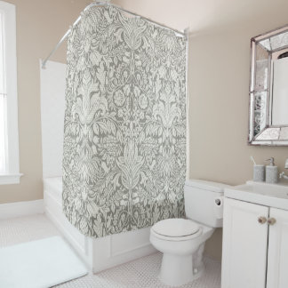 Cortina Para Box Decoração de Casa Floral Damasco Branco Elegante