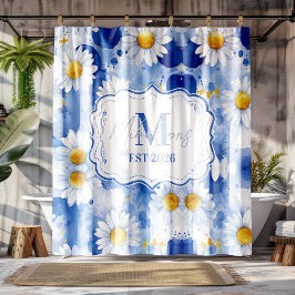 Cortina Para Box Decoração de Monograma de Margarida com Aquarela A