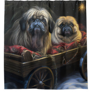Cortina Para Box Decoração de Natal de Pekingese Snowy Sleigh