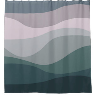 Cortina Para Box decoração de ondas retro roxas e turquesas