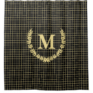 Cortina Para Box Decoração do Banheiro de Monograma, Padrão Dourado