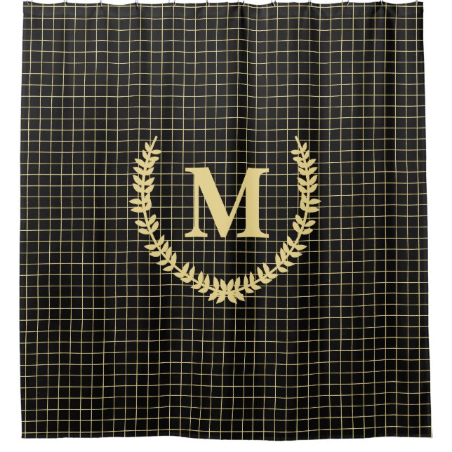 Cortina Para Box Decoração do Banheiro de Monograma, Padrão Dourado (Frente)