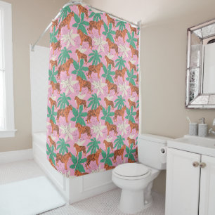 Cortina Para Box Decoração Maximalista de Selva Tropical com Tigre