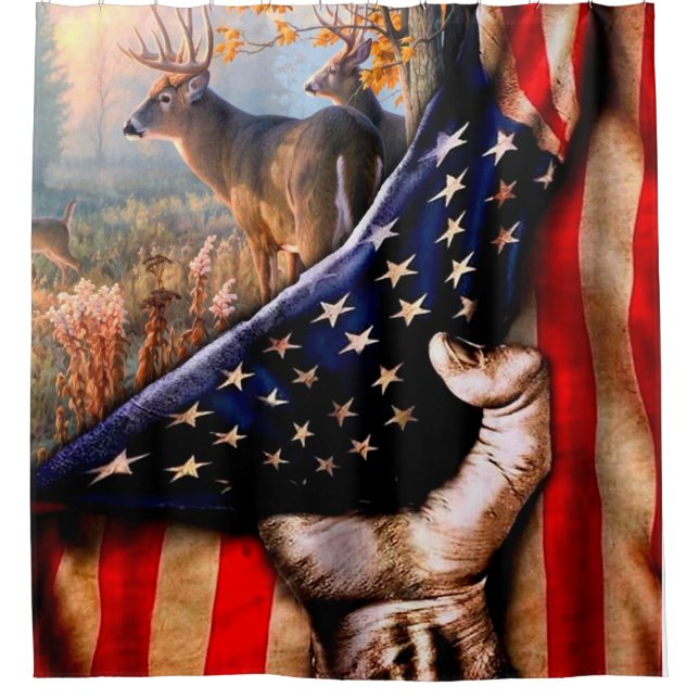 Cortina Para Box Deer American Flag Blanket, (Frente)