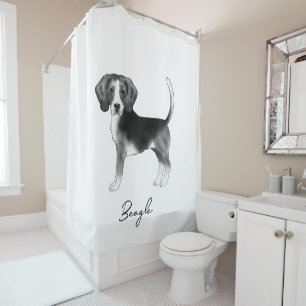 Cortina Para Box Desenho de Cachorro Beagle em Preto e Branco com T