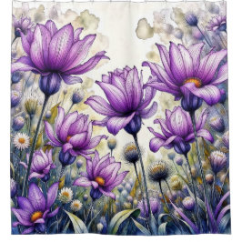 Cortina Para Box Desenho de Flor de Margarida em Aquarela