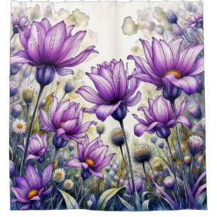 Cortina Para Box Desenho de Flor de Margarida em Aquarela