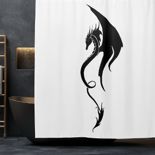 Cortina Para Box Desenho de Ilustração Tribal de Dragão Branco Pret