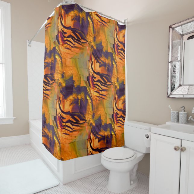 Cortina Para Box Desenho de mosaico de abstrato, dourado rústico qu (In Situ)