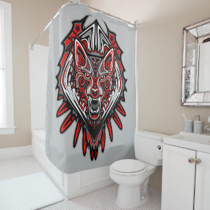 Cortina Para Box Desenho de Totem Tribal Haida de Lobo
