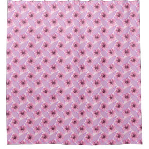 Cortina Para Box Desenho Floral Botânico Rosa em Aquarela B