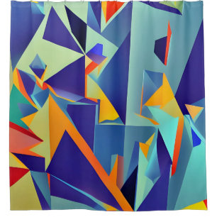 Cortina Para Box Design abstrato 290 Cubismo Azul Laranja
