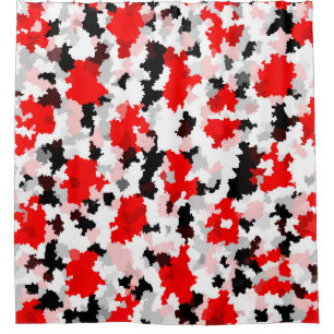 Cortina Para Box Design abstrato do Camo Branco Preto Vermelho