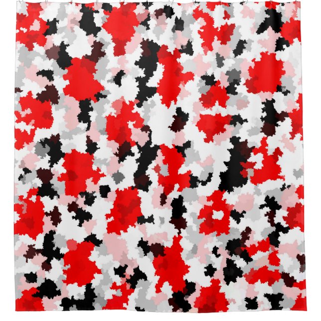 Cortina Para Box Design abstrato do Camo Branco Preto Vermelho (Frente)