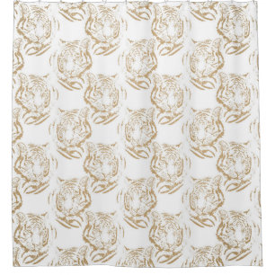 Cortina Para Box Design branco Elegante Glitter Tiger Dourado Impre