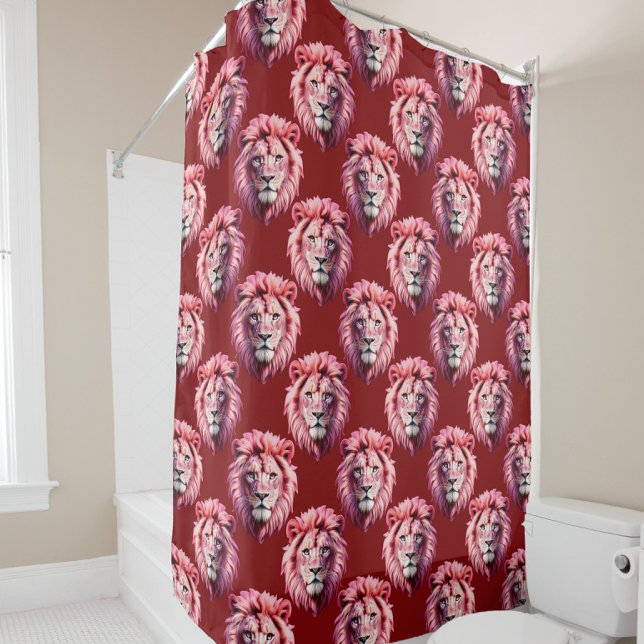 Cortina Para Box Design com Cabeça de Leão Rosa Bege  (Criador carregado)