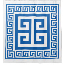 Cortina Para Box Design de Azul e Branco, Padrão-Chave Grego