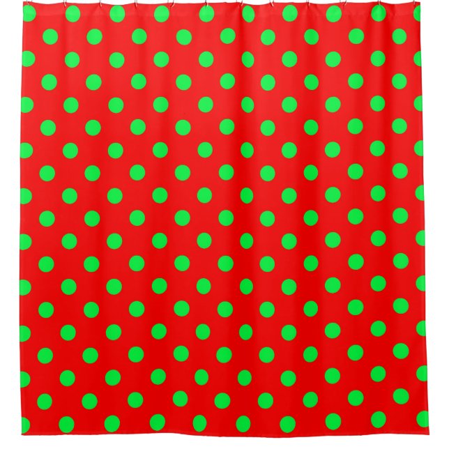 Cortina Para Box Design de Bolinhas Verde em Fundo Vermelho (Frente)