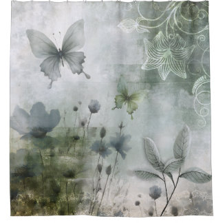Cortina Para Box Design de Borboletas Florais Abstratas Vintage 401