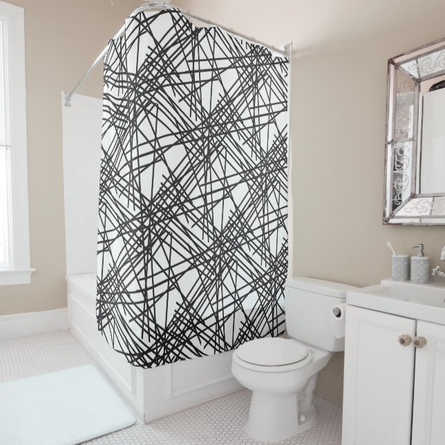 Cortina Para Box Design de Efeito de Malha em Linha Preta (In Situ)