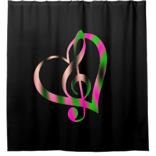 Cortina Para Box Design de música rosa e verde no preto
