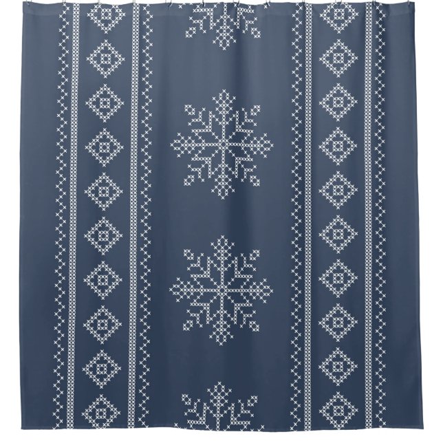 Cortina Para Box Design de natal com floco de neve azul (Frente)