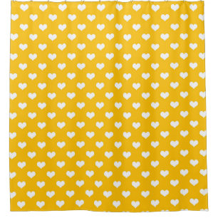Cortina Para Box Design de Padrão Coração de Amor Branco Amarelo