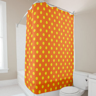 Cortina Para Box Design de Padrão de Bolinhas Amarelo em Laranja