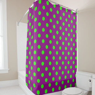Cortina Para Box Design de Padrão de Bolinhas Roxo no Verde