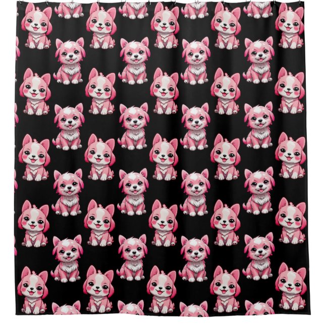 Cortina Para Box Design de Padrão de Cachorro Rosa - Preto (Frente)
