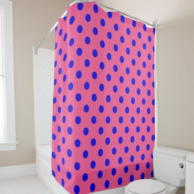 Cortina Para Box Design de Padrão do Bolinhas Azul no Rosa (Criador carregado)