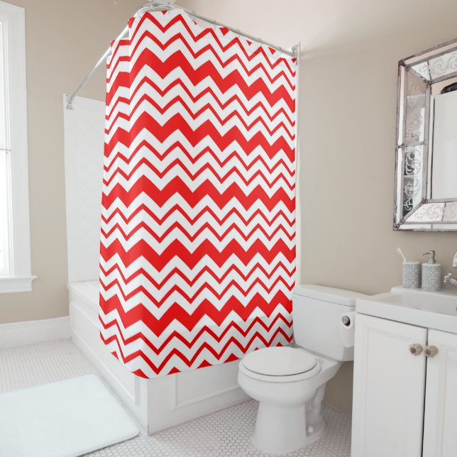 Cortina Para Box Design de padrão ziguezague em chevron vermelho e  (In Situ)