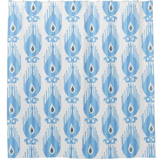 Cortina Para Box Design do padrão Ikat branco azul (Frente)