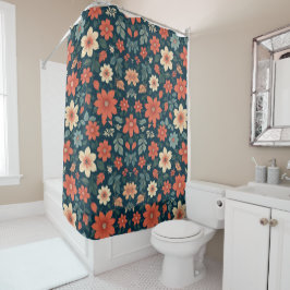 Cortina Para Box Design Floral sem costura em fundo preto