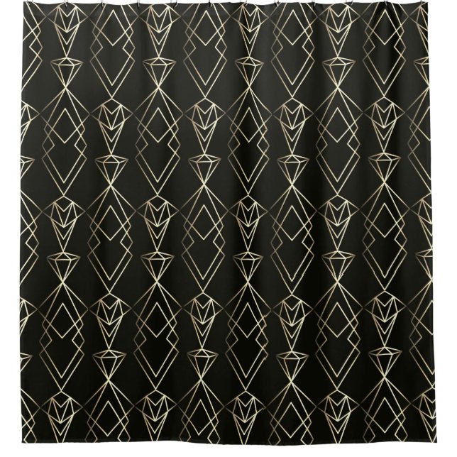 Cortina Para Box Design retrô clássico em preto e Dourado (Frente)