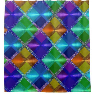 Cortina Para Box Design Xadrez brilhante verde cor-de-laranja azul