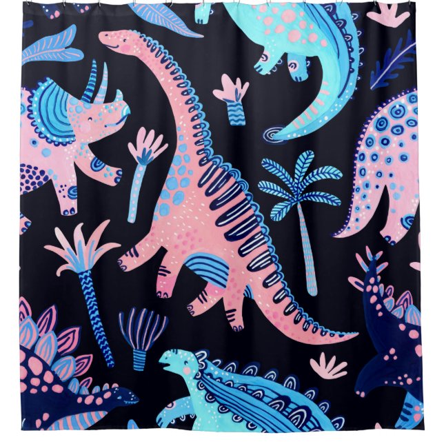 Cortina Para Box Dinossauros cartoon bonitos, um padrão perfeito em (Frente)