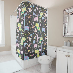 Cortina Para Box Dinossauros de Cartoon Bonitos Padrões Cinzas Escu