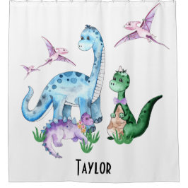 Cortina Para Box Dinossauros Engraçados Azuis Roxos