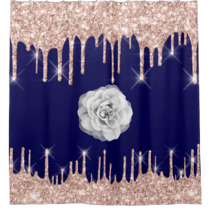 Cortina Para Box Dissipadores Efeito da Glitter Marinho Azul Flor
