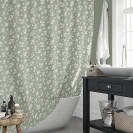 Cortina Para Box Ditsy Floral Muted Neutral Cottagecore Sage Green