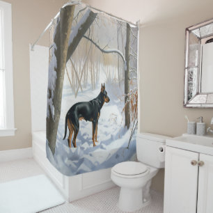 Cortina Para Box Doberman Pinscher Deixe Nevar Natal