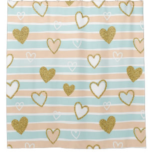 Cortina Para Box Doce Listra de Coração Pastel Romântico